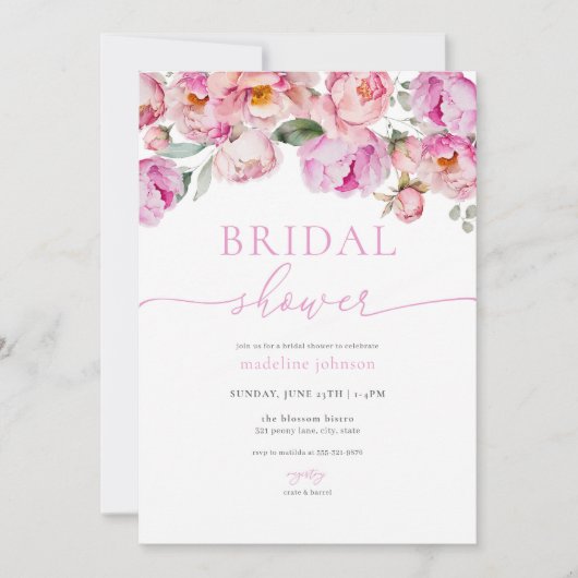 Pink Peony Floral Bridal Shower Kaart (Voorkant)