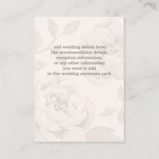 Pink Peony Floral bruiloft details Informatiekaartje (Achterkant)