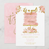 Pink Peony Floral Cake Girl Baby shower Kaart (Voorkant / Achterkant)