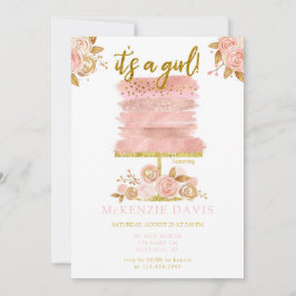 Pink Peony Floral Cake Girl Baby shower Kaart