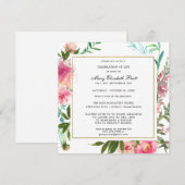  Pink Peony Floral Celebration of Life Kaart (Voorkant / Achterkant)
