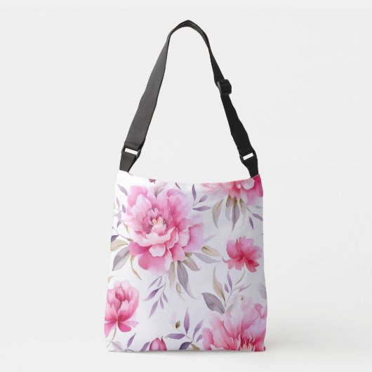 Pink Peony Floral Crossbody Tas (Voorkant)
