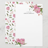 Pink Peony Floral Custom Stationery Briefpapier (Voorkant / Achterkant)