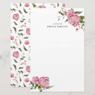 Pink Peony Floral Custom Stationery Briefpapier