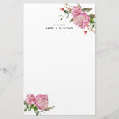 Pink Peony Floral Custom Stationery Briefpapier (Voorkant)