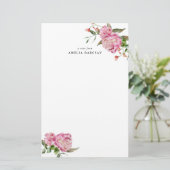 Pink Peony Floral Custom Stationery Briefpapier (Staand voorkant)