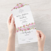 Pink Peony Floral Elegant Script Monogram Weddensc All In One Uitnodiging (Afscheurbaar)