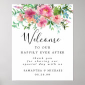 Pink Peony Floral Elegant Wedding Welkomstteken Poster (Voorkant)