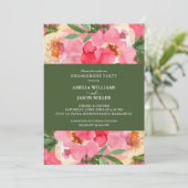 Pink Peony Floral Engagement Party Kaart (Staand voorkant)