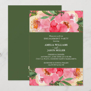 Pink Peony Floral Engagement Party Kaart
