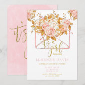 Pink Peony Floral Envelope Girl Baby shower Kaart (Voorkant / Achterkant)