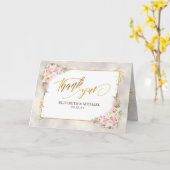 Pink Peony Floral Gold Script & Lijst Dank u Kaart (Gele Bloem)