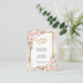 Pink Peony Floral Gold Script & Lijst Details Informatiekaartje (Staand voorkant)