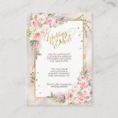 Pink Peony Floral Gold Script & Lijst Details Informatiekaartje (Voorkant)