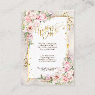 Pink Peony Floral Gold Script & Lijst Details Informatiekaartje