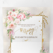 Pink Peony Floral Gold Script & Lijst Drieluik Uitnodiging (Binnenzijde eerst)
