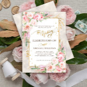 Pink Peony Floral Gold Script & Lijst Kaart