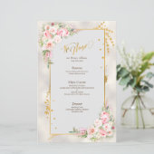 Pink Peony Floral Gold Script & Lijst Weddenschap  (Staand voorkant)