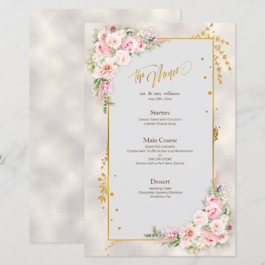 Pink Peony Floral Gold Script & Lijst Weddenschap  (Voorkant / Achterkant)