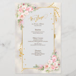 Pink Peony Floral Gold Script & Lijst Weddenschap<br><div class="desc">Creëer het perfecte trouwmenu met dit elegante,  elegante design met roze pony floral waterverf,  het is gouden script en lijst. Voor de aanpassing van producten contacteer ontwerper via het Praatje van de Ontwerper Zazzle. Copyright Elegant nodigt uit,  alle rechten voorbehouden.</div>