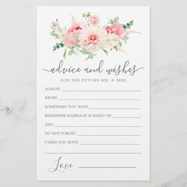 Pink Peony Floral Greenery Advice and Wishes Card (Voorkant)