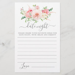 Pink Peony Floral Greenery Date Night Card