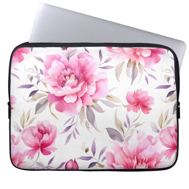 Pink Peony Floral Laptop Sleeve (Voorkant)
