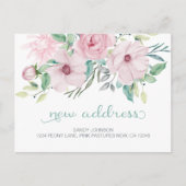 Pink Peony Floral Mijn nieuwe adres Aankondigingskaart (Voorkant)