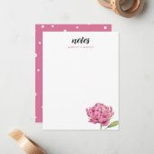 Pink Peony Floral Modern Notitiekaartje (Voorkant / Achterkant in situ)
