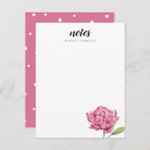 Pink Peony Floral Modern Notitiekaartje (Voorkant / Achterkant)