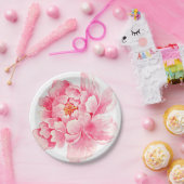 Pink Peony Floral Papieren Bordje (Feest)