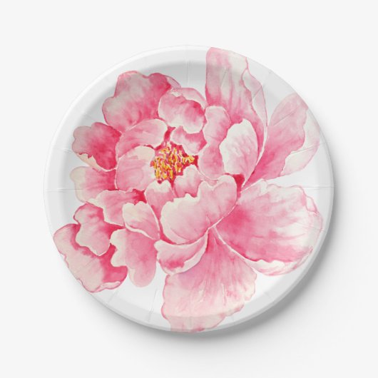 Pink Peony Floral Papieren Bordje (Voorkant)