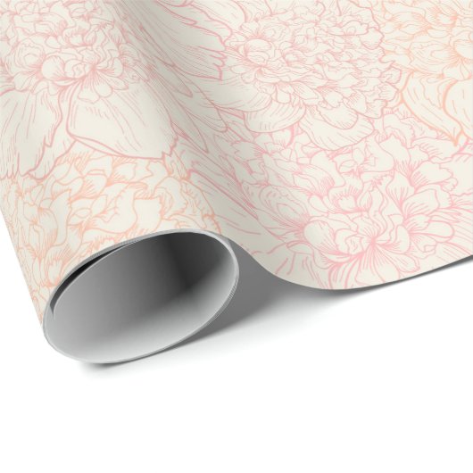 Pink Peony Floral Pattern Cadeaupapier (Rol Hoek)