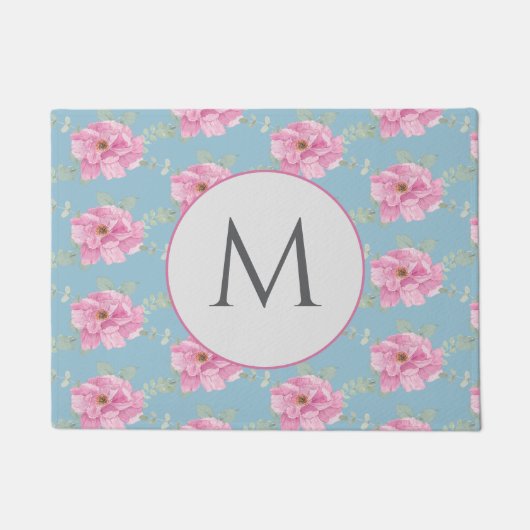 Pink Peony Floral Pattern  Deurmat (Voorkant)