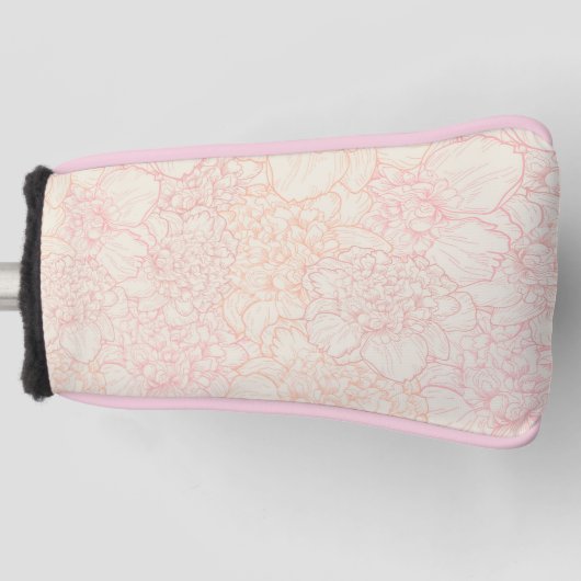 Pink Peony Floral Pattern Golfheadcover (Voorkant)