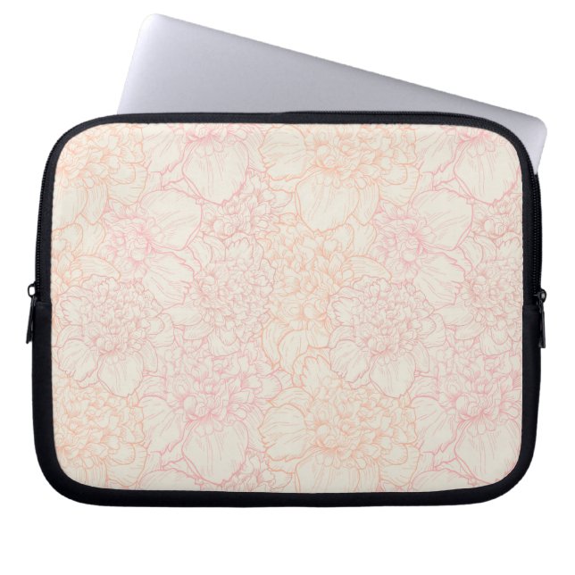 Pink Peony Floral Pattern Laptop Sleeve (Voorkant)