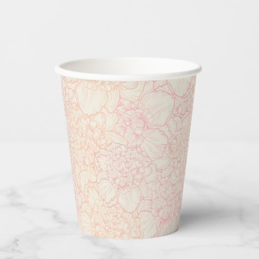 Pink Peony Floral Pattern Papieren Bekers (Voorkant)