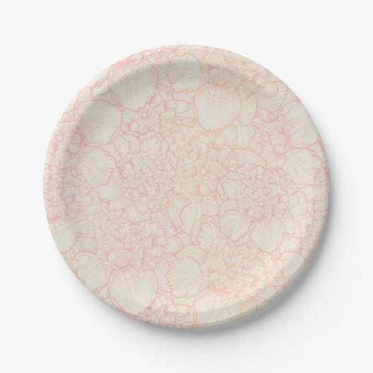 Pink Peony Floral Pattern Papieren Bordje (Voorkant)