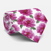 Pink Peony Floral Pattern Stropdas (Opgerold)