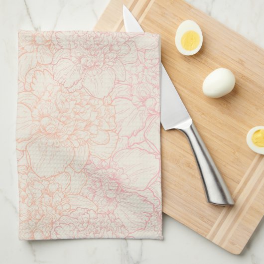 Pink Peony Floral Pattern Theedoek (Quarter Fold)