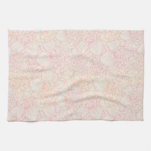 Pink Peony Floral Pattern Theedoek (Horizontaal)