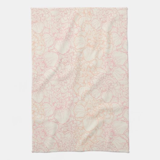 Pink Peony Floral Pattern Theedoek (Verticaal)