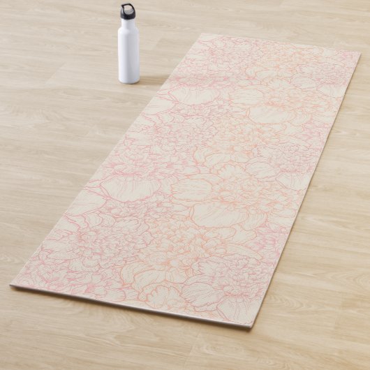 Pink Peony Floral Pattern Yogamat (In situ)
