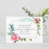 Pink Peony Floral Save the Date Invitation (Staand voorkant)