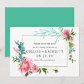 Pink Peony Floral Save the Date Invitation (Voorkant / Achterkant)