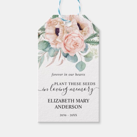Pink Peony Floral Seed Packet Memorial Cadeaulabel (Voorkant)