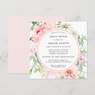 Pink Peony Floral Square Bridal Shower Uitnodiging