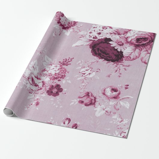 Pink Peony Floral Toile Fabric No.5 Cadeaupapier (Uitgerold)
