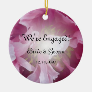 Pink Peony Floral Verloving Foto Keramisch Ornament