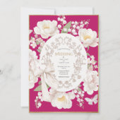 Pink Peony Floral Vintage Wedding Kaart (Voorkant)